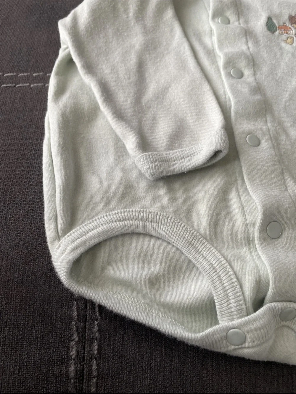 Carter's Light Sage Green Snap-Front Baby One-Piece with Bear Embroidery